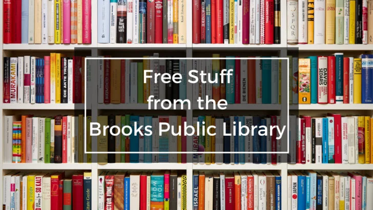 books behind text that says get free stuff from the brooks public library
