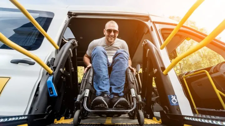 man happy to get free wheelchair van