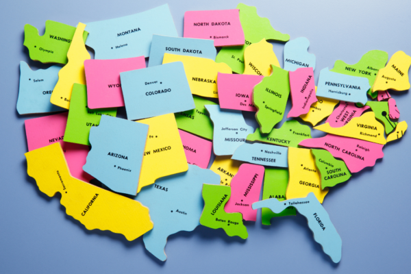 pile of state puzzle pieces represents questions about what states participate in the Restaurant Meals Program