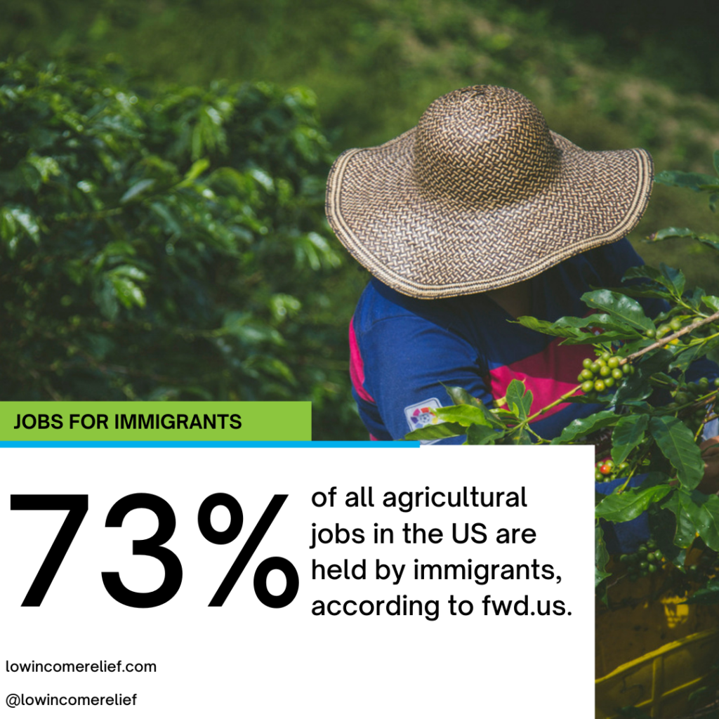 graphic showing that 73% of all agricultural workers in the US are immigrants 