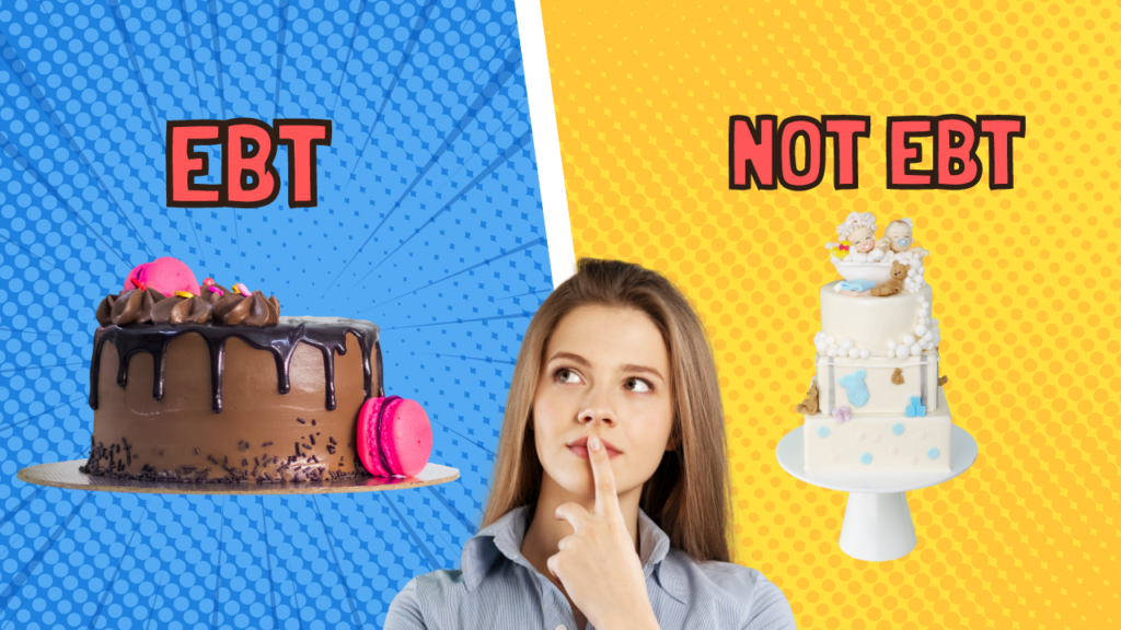 woman decides between two birthday cakes to see which one is ebt-eligible
