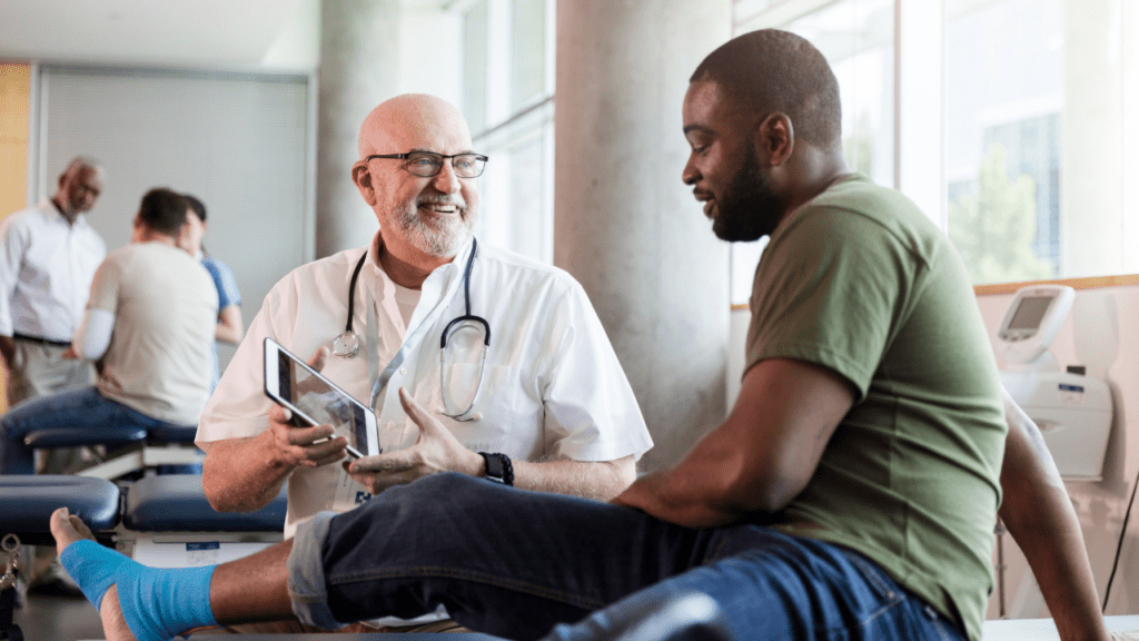veteran talks to doctor after enrolling in VA health care