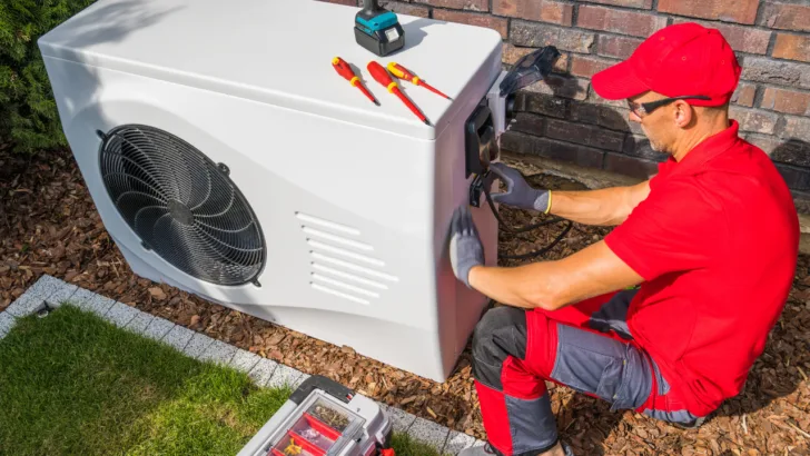 man installs ductless heat pump for Weatherization Assistance Program recipient