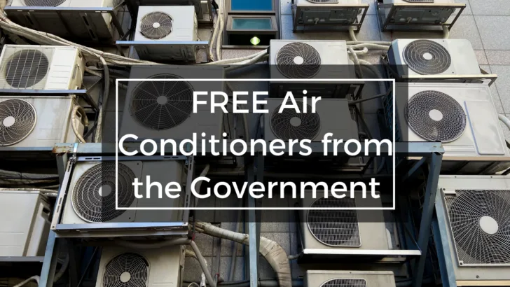 pile of air conditioners under text that says how to get free air conditioners from the government