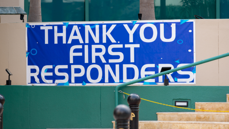 thank you sign advertises financial help for first responders