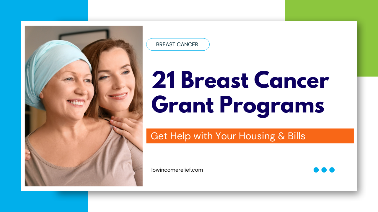 woman with head wrapped on title card for breast cancer financial assistance grants