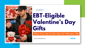 man holds ebt-eligible chocolate box and ebt card on title card for ebt-eligible valentine's day gifts