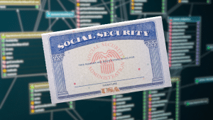 Illustration of Social Security card connected to a database representing Treasury data tracking proposal